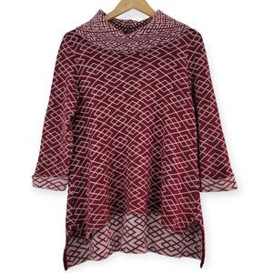 Anthropologie MOTH Maroon Ivory 3/4 Sleeve Alpaca Viscose Retro Geo Sweater Sz S